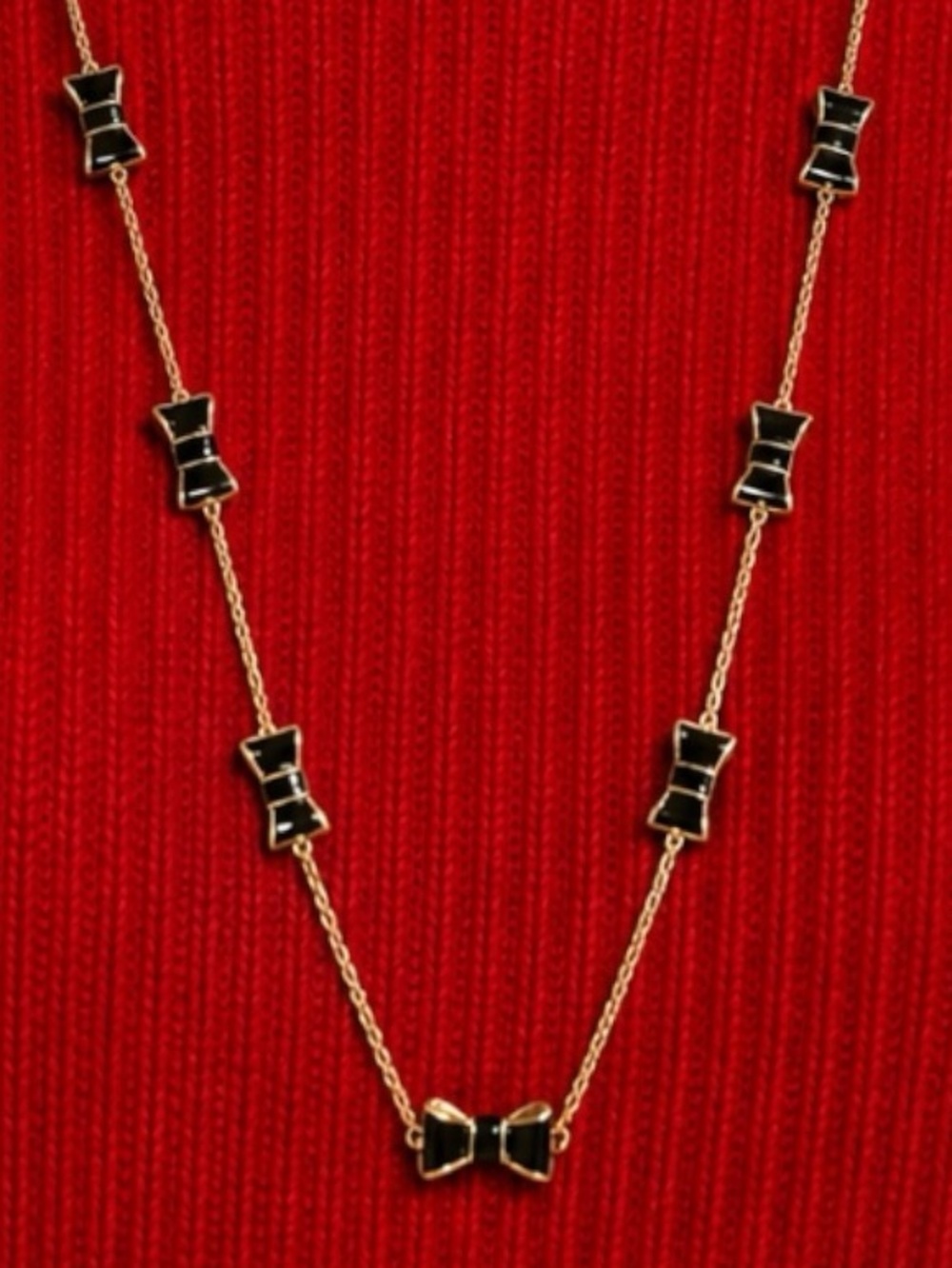 Kate Spade NY Black-tie Optional Black & Gold Tone Bows on Delicate Gold Chain